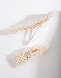 Gold Pearl Triangle Hair Clip Duo - link has visual effect only