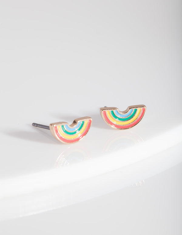 Gold Rainbow Stud Earrings