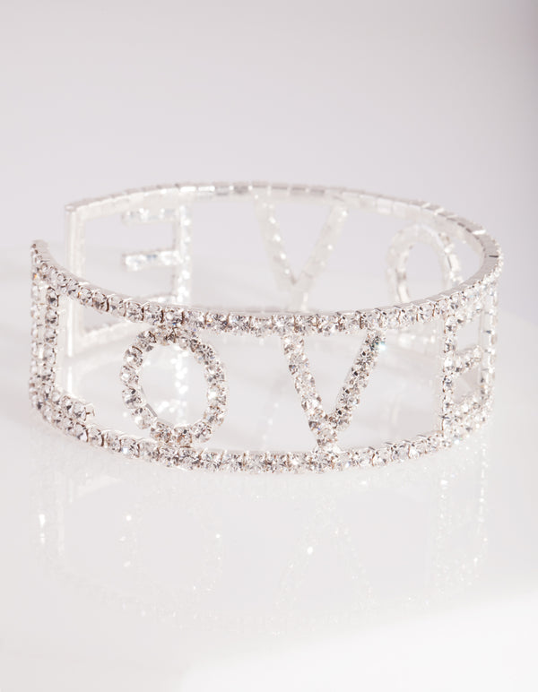 Silver Diamante Love Cuff