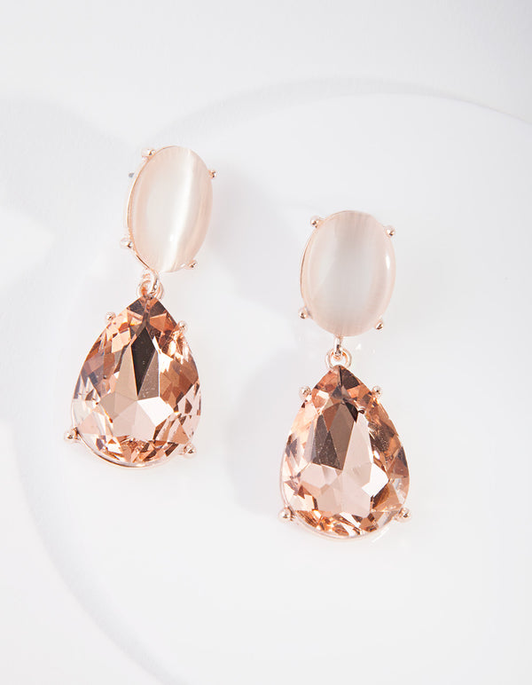 Rose Gold Mixed Stone Stud Drop Earrings