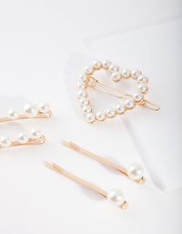 Kids Gold Heart Pearl Mix Hair Clip Pack - link has visual effect only