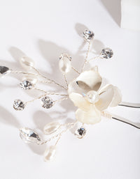 Silver White Flower Hair Pin Pack - link has visual effect only