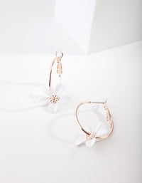 Rose Gold White Flower Hoop Earrings - link has visual effect only