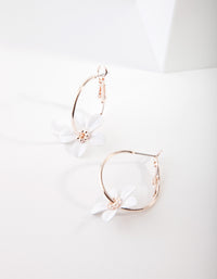 Rose Gold White Flower Hoop Earrings - link has visual effect only