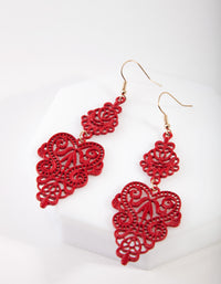 Red Filigree Leaf Earrings - link has visual effect only