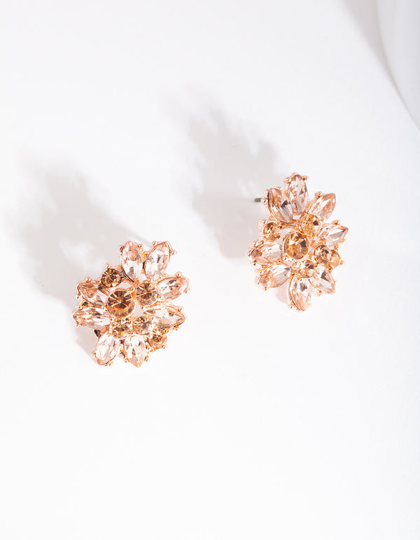 Rose Gold Rose Diamante Earrings