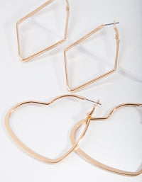 Gold Heart & Diamond Hoop Earring Pack - link has visual effect only