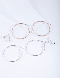 Mixed Metal Stud Hoop Earring 4-Pack - link has visual effect only