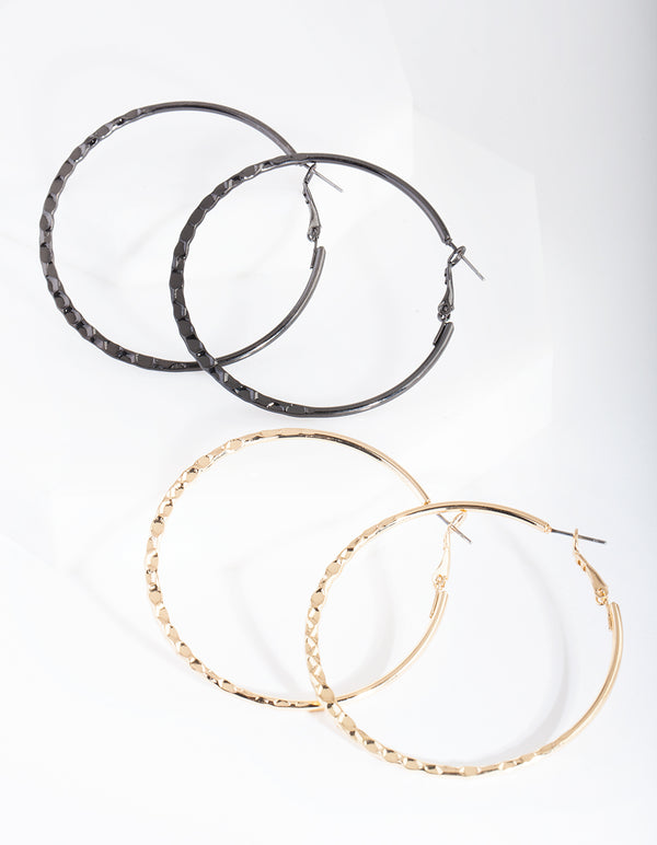 Mixed Metal Textured Hoop Earring Pack