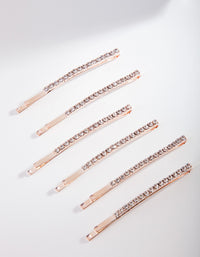 Rose Gold Fine Diamante Clip 6-Pack - link has visual effect only