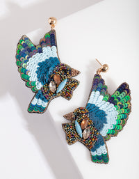 Blue Sequin Bead Bird Earrings - link has visual effect only