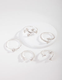 Silver Floral Diamante Ring 5-Pack - link has visual effect only