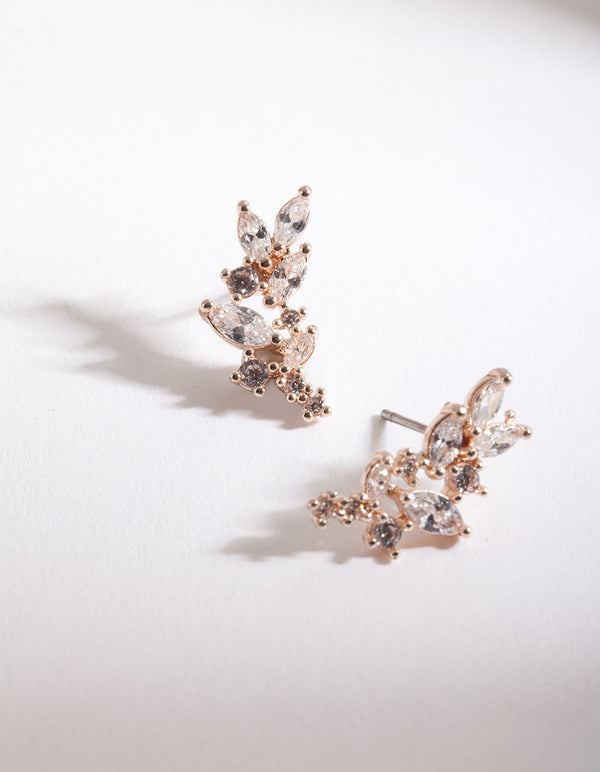 Rose Gold Flower Navette Crystal Stud