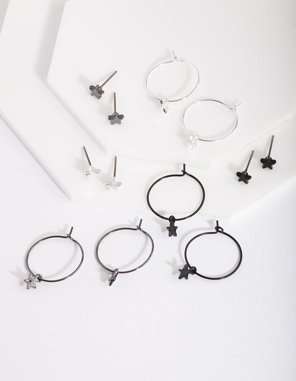 Black Silver Star Earring Pack