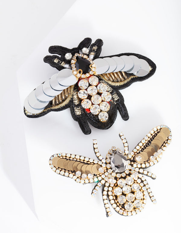 Black Sequin Bee Hair Clip Pack