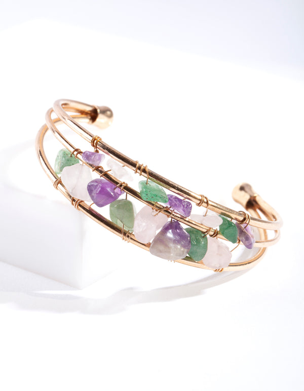 Gold Multi Stone Cuff Bracelet