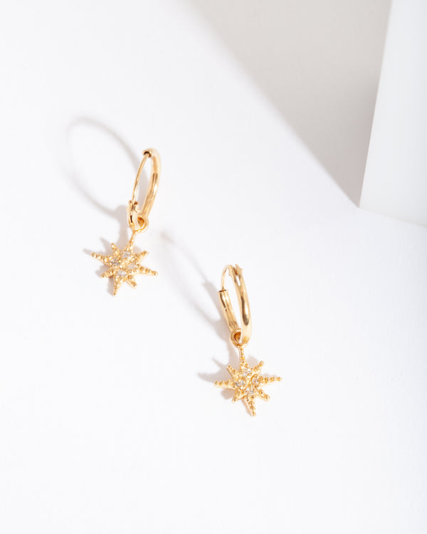 Gold Plated Sterling Silver Star Huggie Earrings