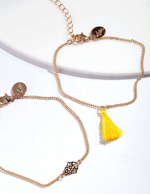 Gold Filigree Tassel Bracelet Pack