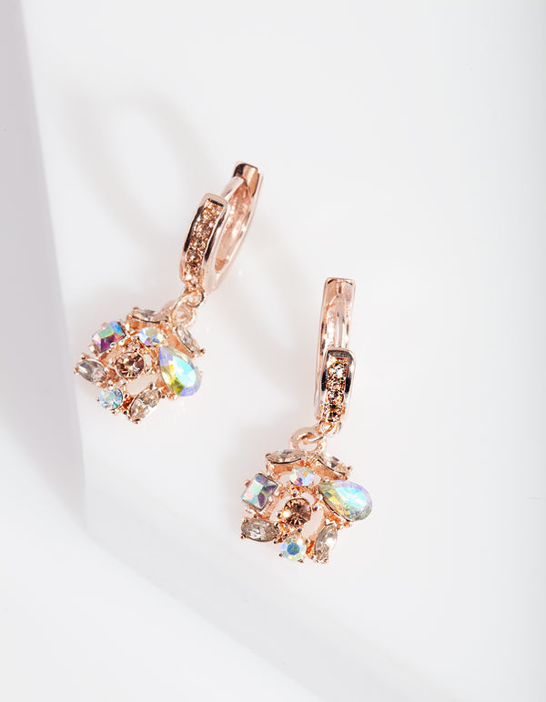 Rose Gold Diamante Cluster Earrings