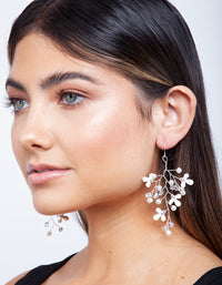 Silver Pearl & Flower Cluster Earrings - link has visual effect only