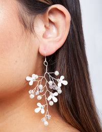 Silver Pearl & Flower Cluster Earrings - link has visual effect only