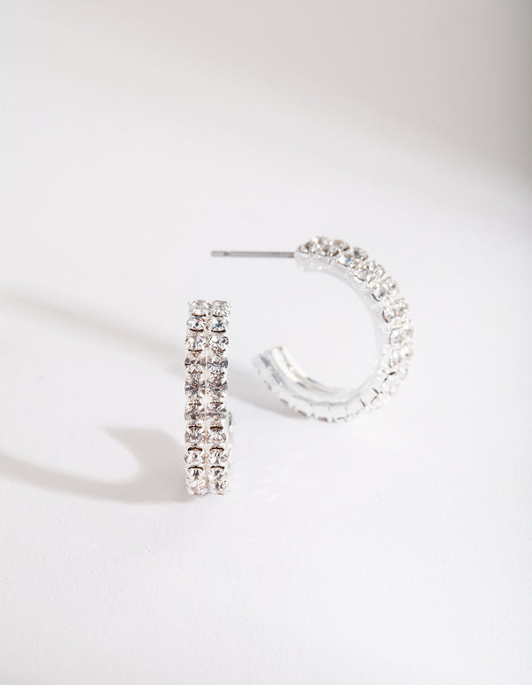 Silver Mini Diamante Hoop Earrings