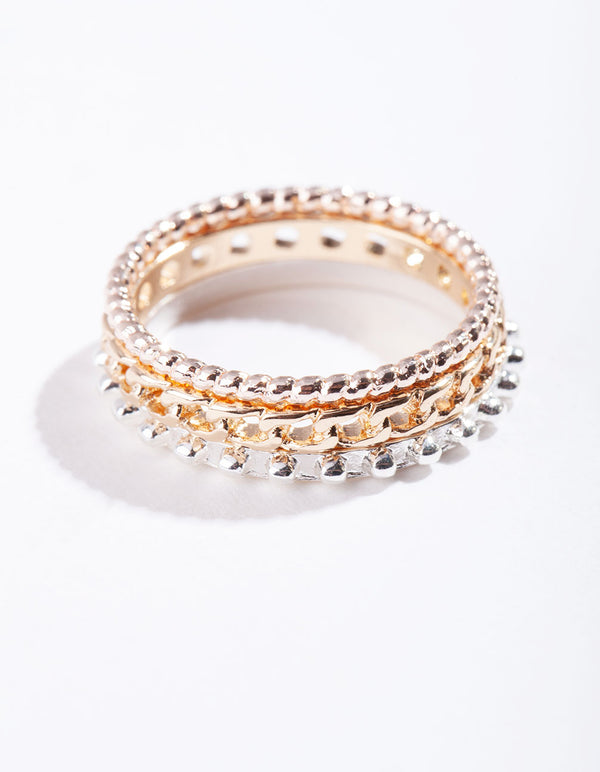 Mixed Metal Chain Ring Stack