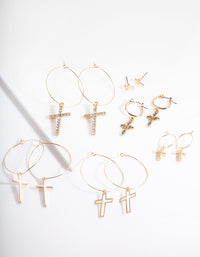 Gold Cross Hoop Earring Pack - link has visual effect only