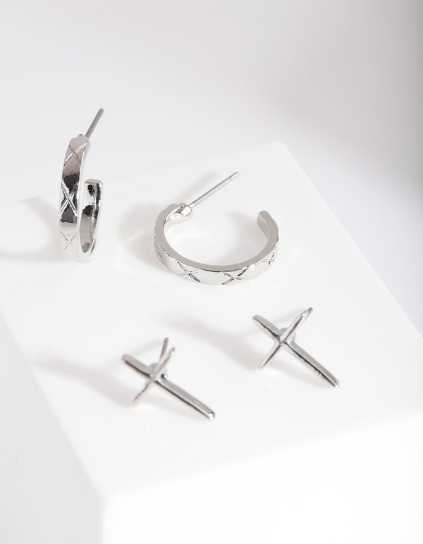 Rhodium Cross Earring Pack