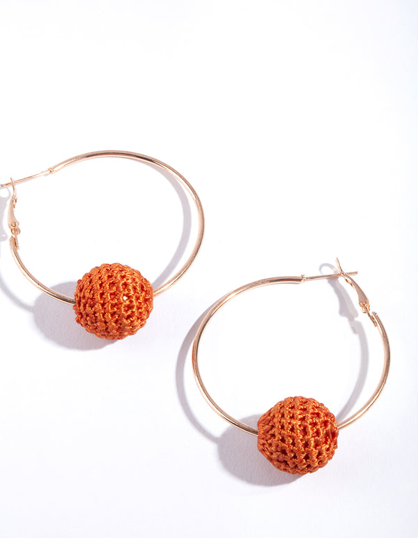 Gold Crochet Ball Hoop Earrings