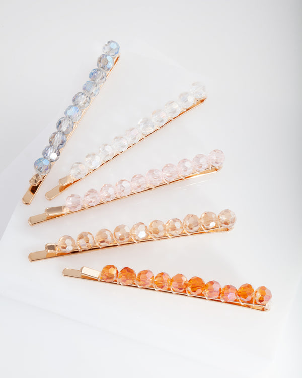 Gold Blush Bead Hair Pins 5-Pack