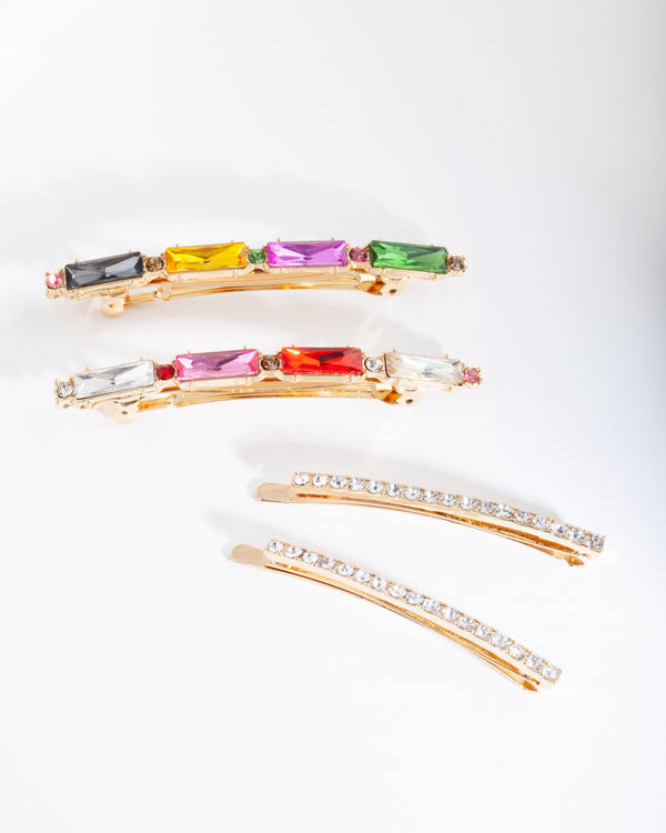 Gold Multi Crystal Hair Pin 4-Pack