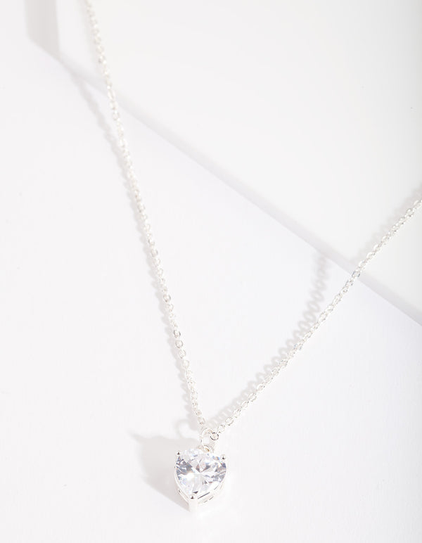 Silver Heart Cubic Zirconia Pendant Necklace