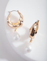 Gold Hoop Earrings with Pearl Teardrop - link has visual effect only