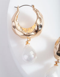 Gold Hoop Earrings with Pearl Teardrop - link has visual effect only