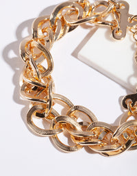 Gold Link Double Row Bracelet - link has visual effect only