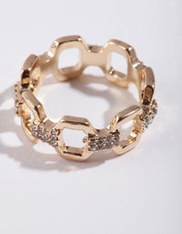 Gold Open Hexagon Chain Ring - link has visual effect only