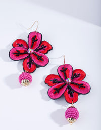 Red Embroidered Flower Earrings - link has visual effect only