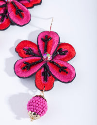 Red Embroidered Flower Earrings - link has visual effect only