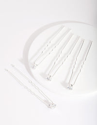 Silver Cubic Zirconia Crystal Hair Pins 4-Pack - link has visual effect only