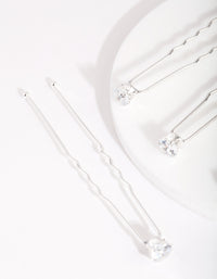 Silver Cubic Zirconia Crystal Hair Pins 4-Pack - link has visual effect only