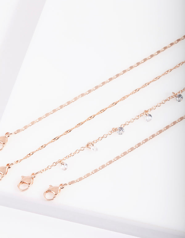 Rose Gold Cubic Zirconia Anklet Bracelet Pack