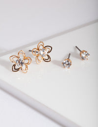 Gold Cubic Zirconia Flower Stud Earring Pack - link has visual effect only