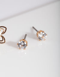 Gold Cubic Zirconia Flower Stud Earring Pack - link has visual effect only