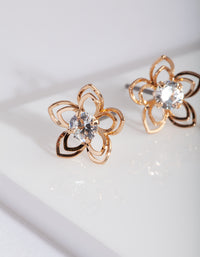 Gold Cubic Zirconia Flower Stud Earring Pack - link has visual effect only