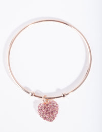 Kids Rose Gold Diamante Heart Bangle - link has visual effect only