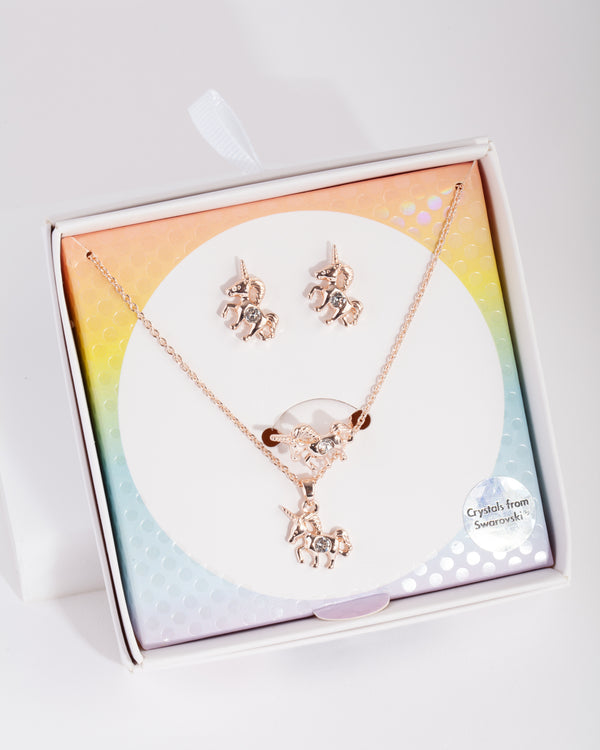 Kids Swarovski Crystal Gold Unicorn Mixed Gift Set