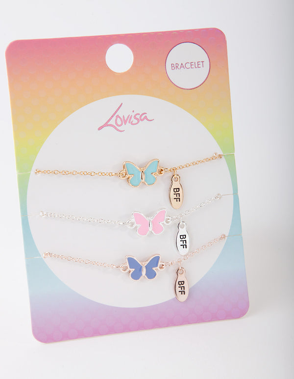 Kids Mixed Metal Butterfly BFF Bracelet Pack