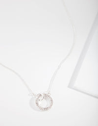 Silver Diamond Simulant Circle Link Necklace - link has visual effect only