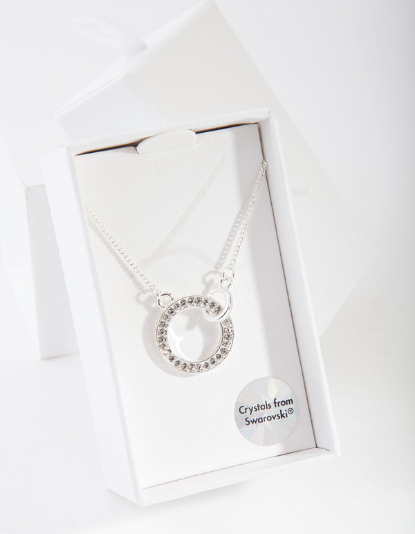 Silver Diamond Simulant Circle Link Necklace